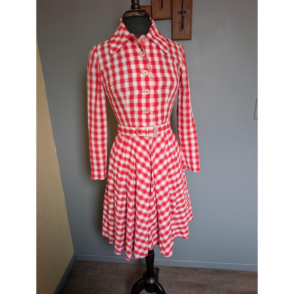50s Red Gingham Dress; Vintage Picnic Dress
